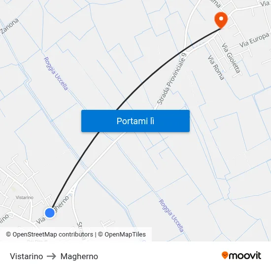 Vistarino to Magherno map