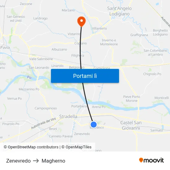 Zenevredo to Magherno map