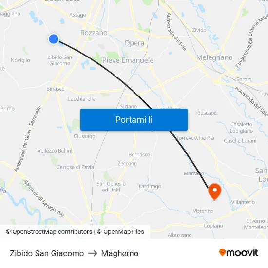Zibido San Giacomo to Magherno map