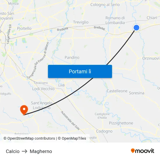 Calcio to Magherno map