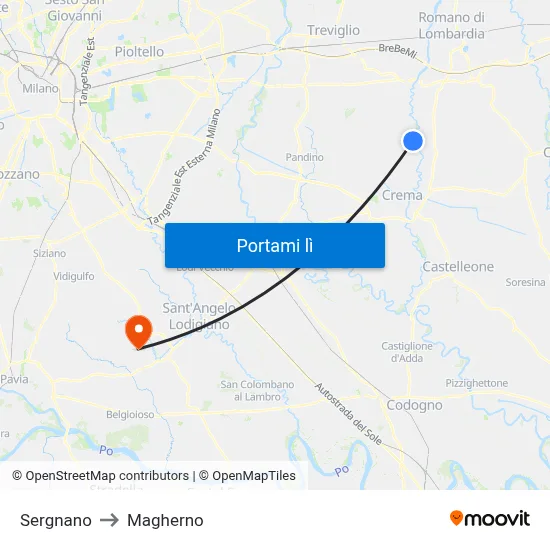 Sergnano to Magherno map