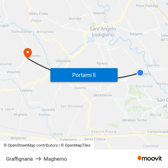 Graffignana to Magherno map
