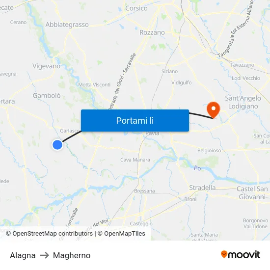 Alagna to Magherno map
