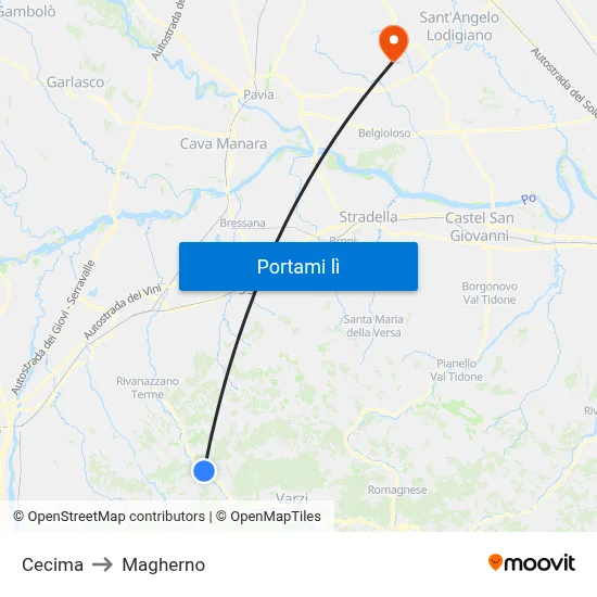 Cecima to Magherno map