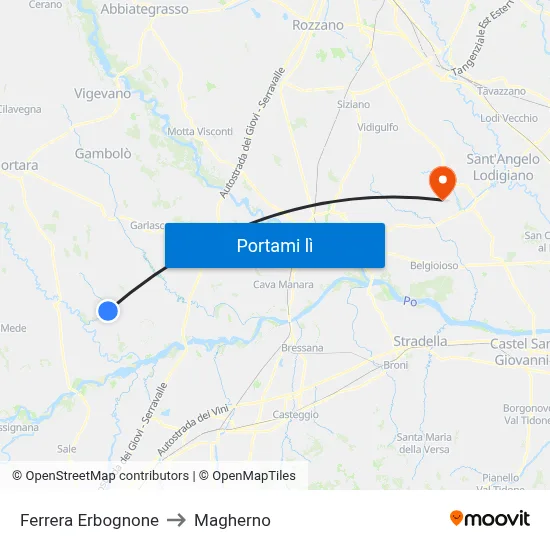 Ferrera Erbognone to Magherno map