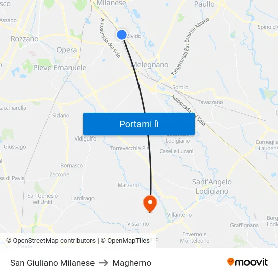 San Giuliano Milanese to Magherno map