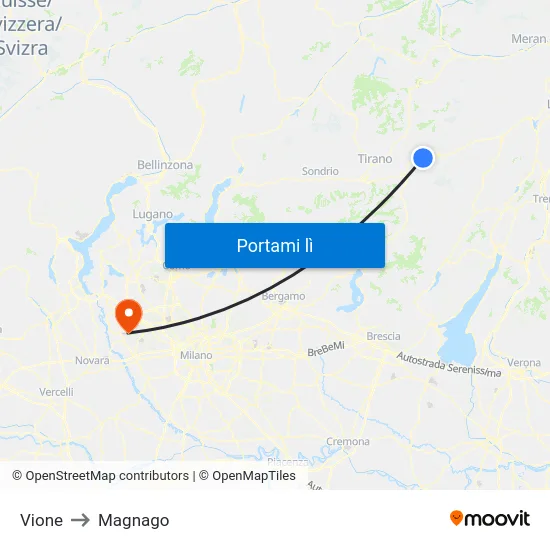 Vione to Magnago map