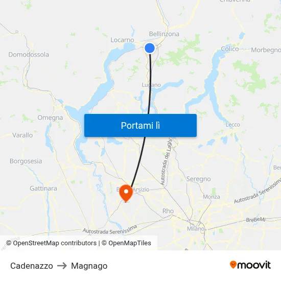 Cadenazzo to Magnago map