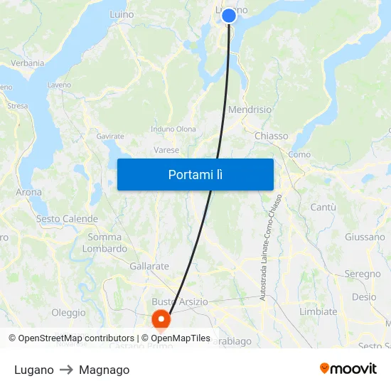 Lugano to Magnago map