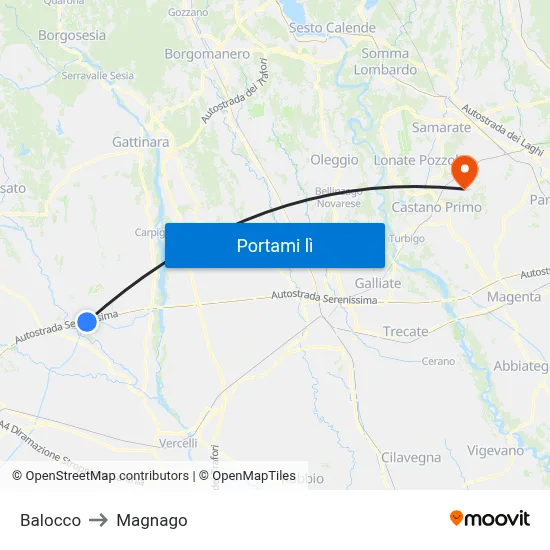 Balocco to Magnago map