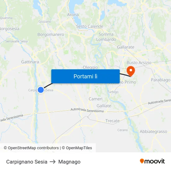 Carpignano Sesia to Magnago map