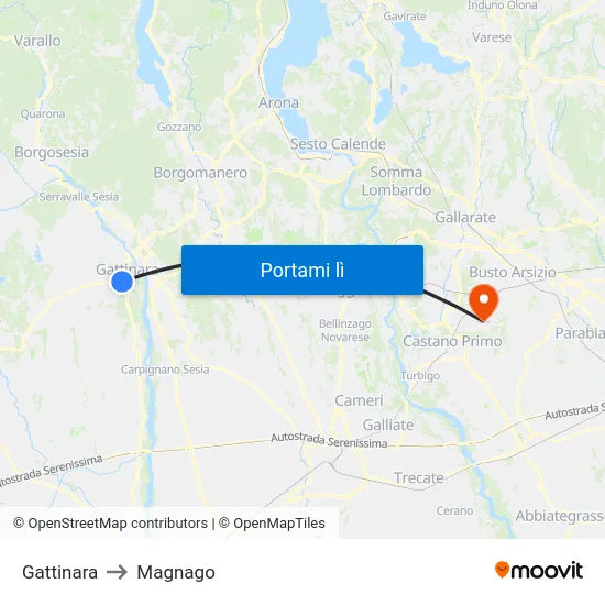 Gattinara to Magnago map