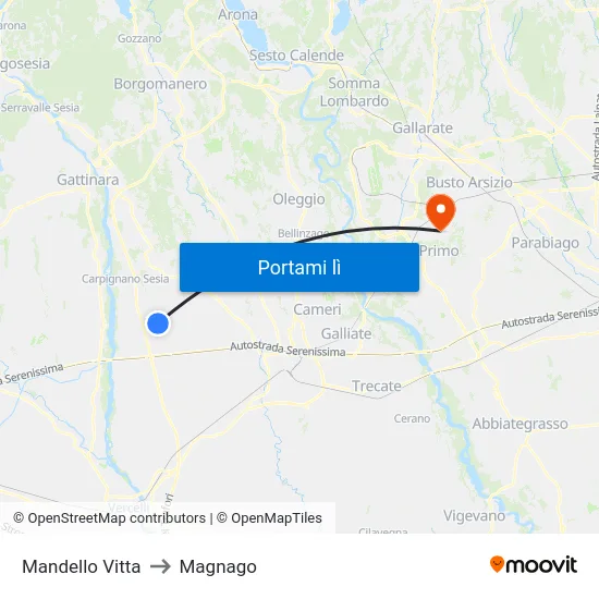 Mandello Vitta to Magnago map