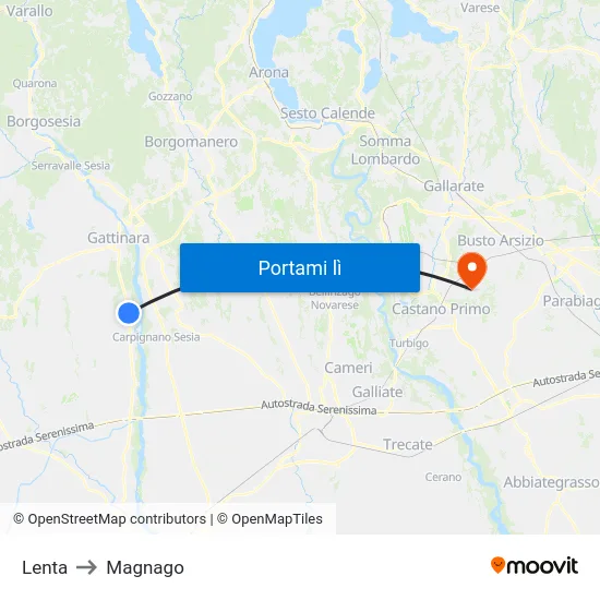 Lenta to Magnago map