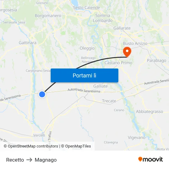 Recetto to Magnago map