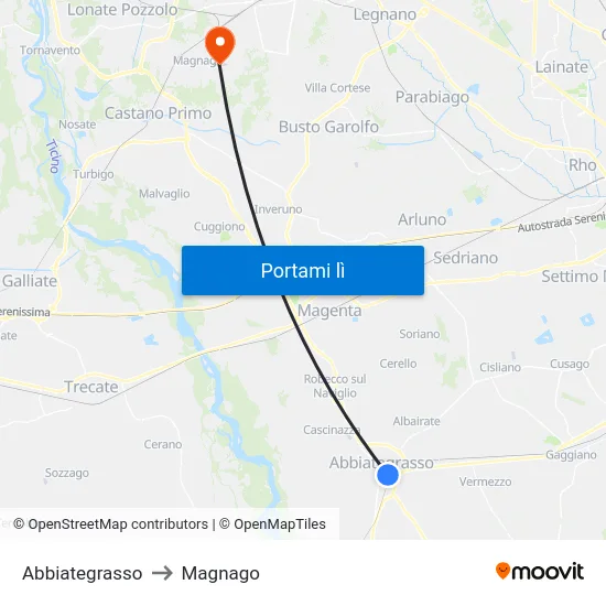 Abbiategrasso to Magnago map