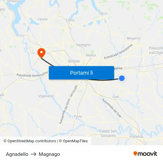 Agnadello to Magnago map