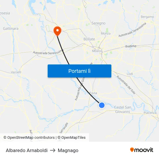 Albaredo Arnaboldi to Magnago map