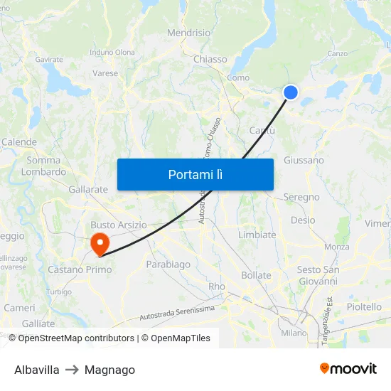 Albavilla to Magnago map