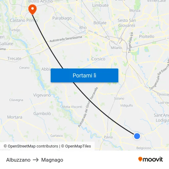 Albuzzano to Magnago map