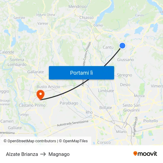 Alzate Brianza to Magnago map