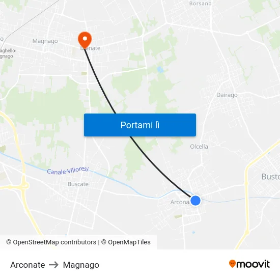 Arconate to Magnago map