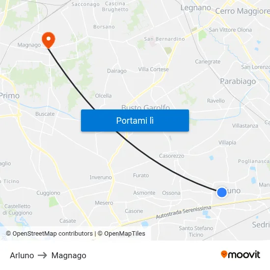 Arluno to Magnago map