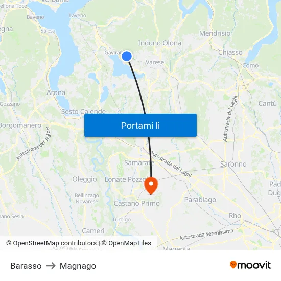 Barasso to Magnago map