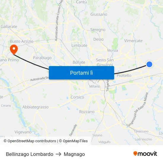 Bellinzago Lombardo to Magnago map