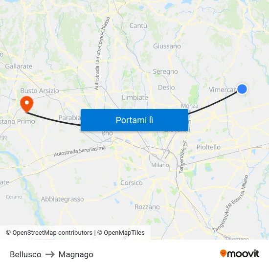 Bellusco to Magnago map