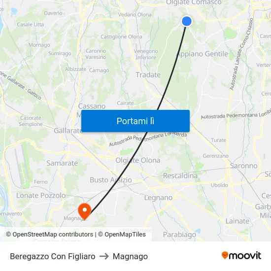 Beregazzo Con Figliaro to Magnago map