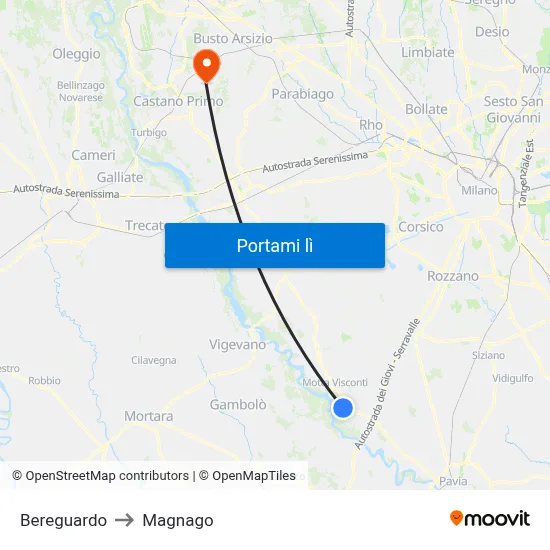 Bereguardo to Magnago map