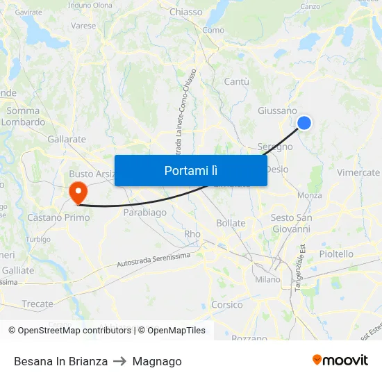 Besana In Brianza to Magnago map