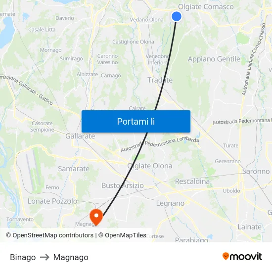 Binago to Magnago map