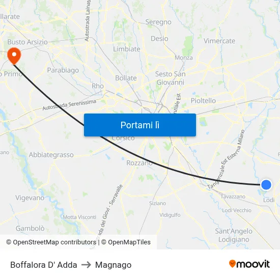 Boffalora D' Adda to Magnago map
