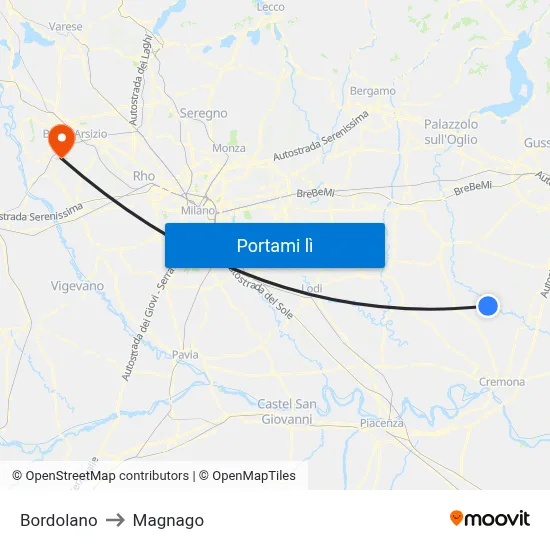 Bordolano to Magnago map