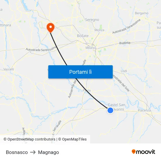 Bosnasco to Magnago map