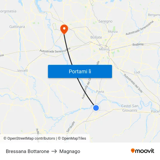 Bressana Bottarone to Magnago map