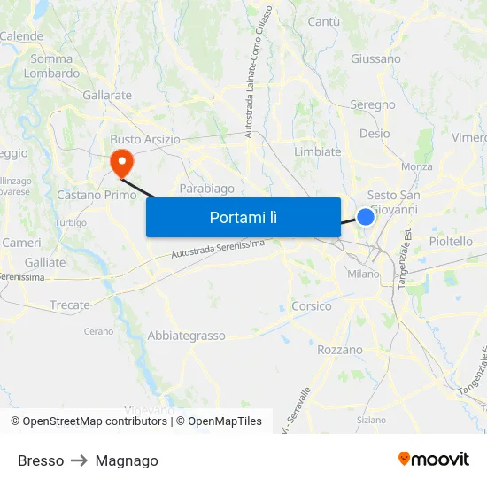 Bresso to Magnago map