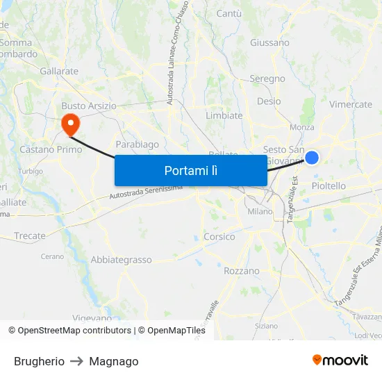 Brugherio to Magnago map