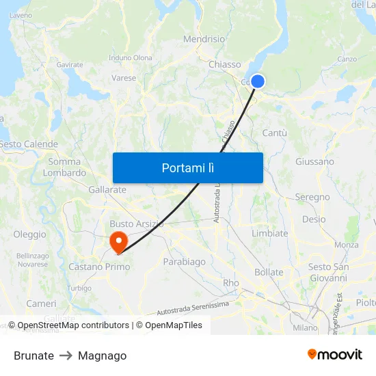 Brunate to Magnago map