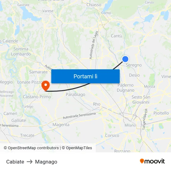 Cabiate to Magnago map