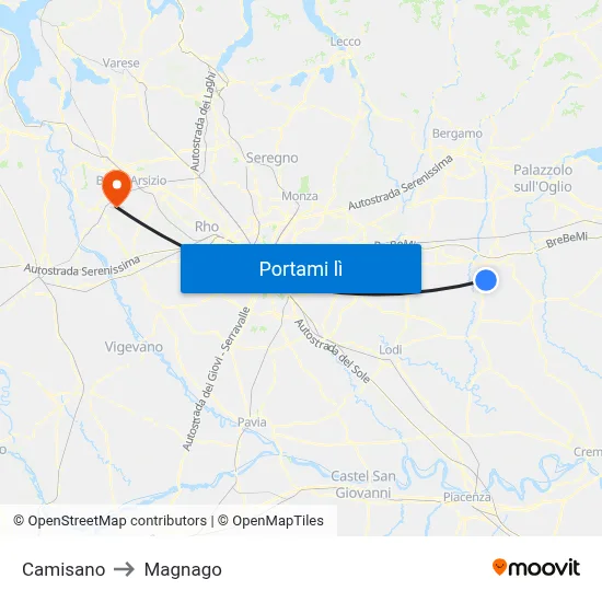 Camisano to Magnago map