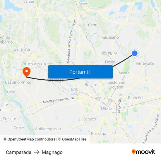 Camparada to Magnago map