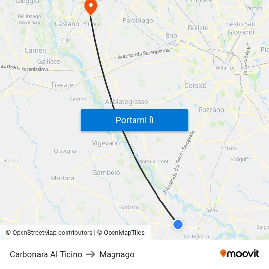 Carbonara Al Ticino to Magnago map