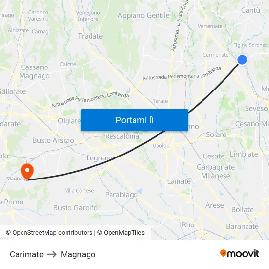 Carimate to Magnago map