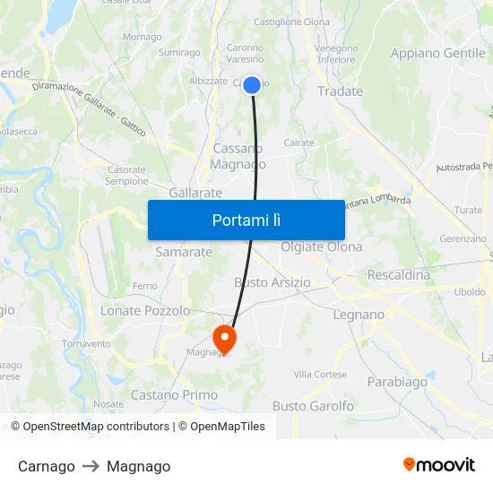 Carnago to Magnago map