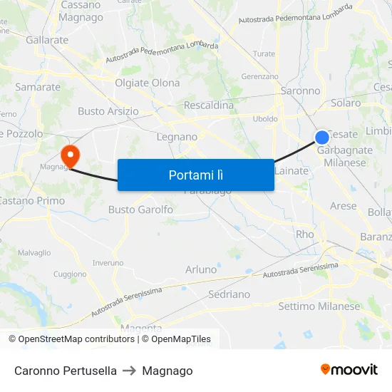 Caronno Pertusella to Magnago map