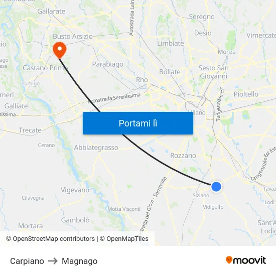 Carpiano to Magnago map
