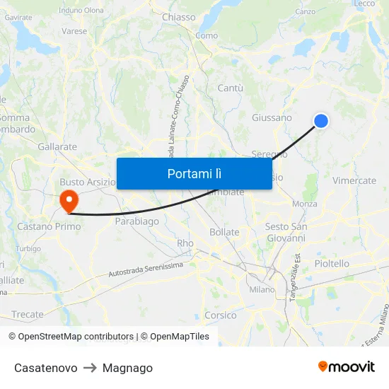 Casatenovo to Magnago map